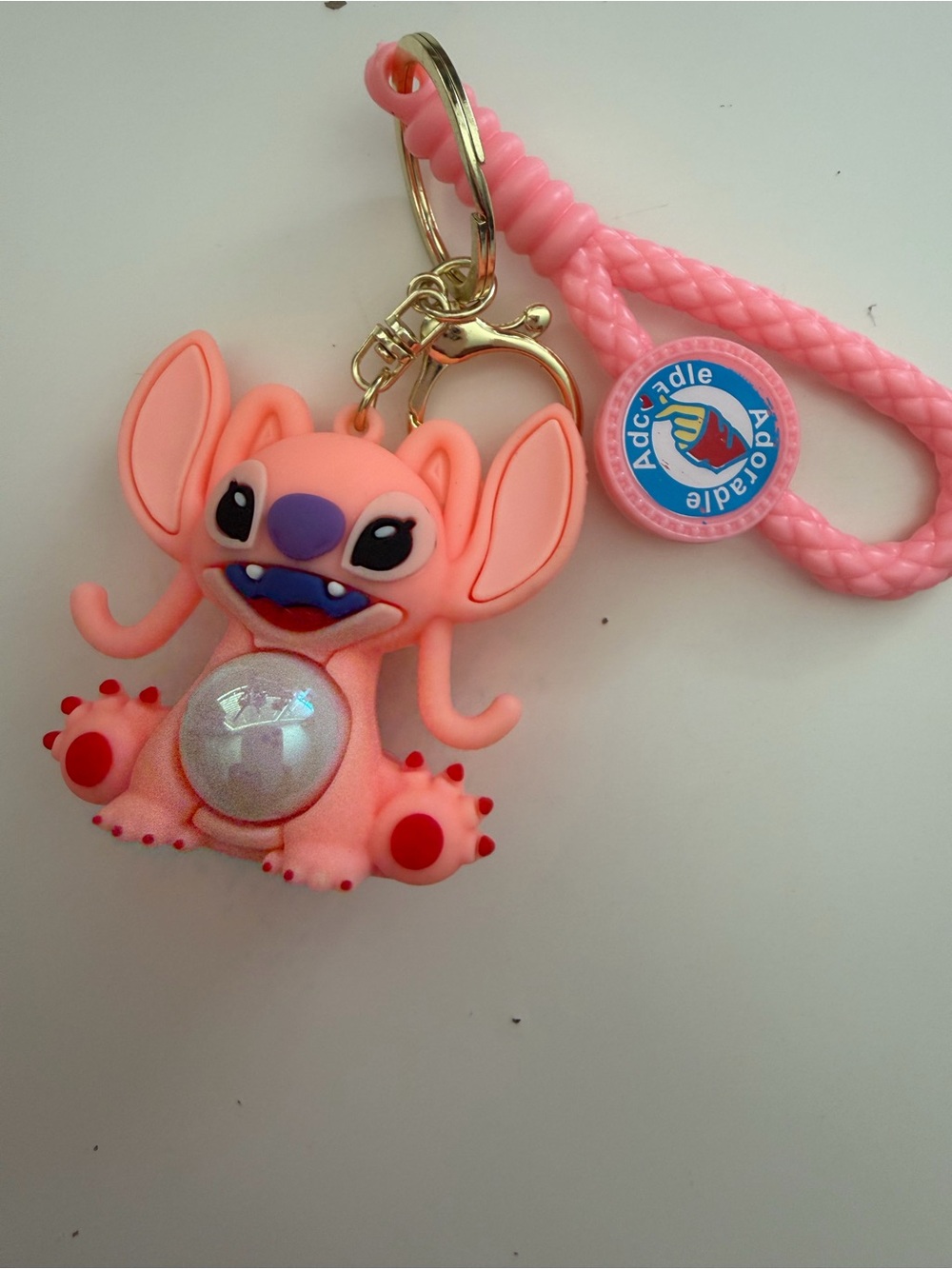 Pink Stitch-Style Pop Keychain Toy - Kids Keyring Accessory